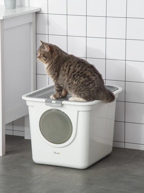 Maison de toilette portable pour chat avec pelle blanc gris - Kiabi