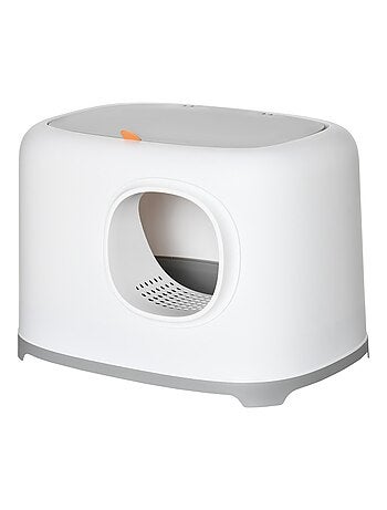 Maison de toilette pour chat avec pelle 2 portes blanc gris clair