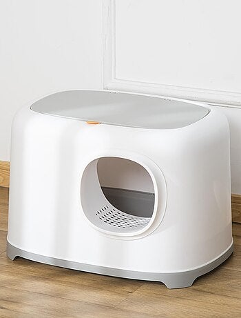 Maison de toilette pour chat avec pelle 2 portes blanc gris clair