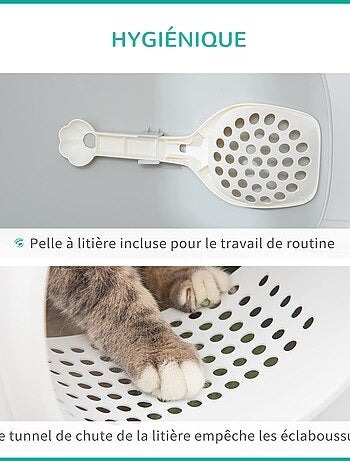 Maison de toilette pour chat avec pelle 2 portes blanc gris clair