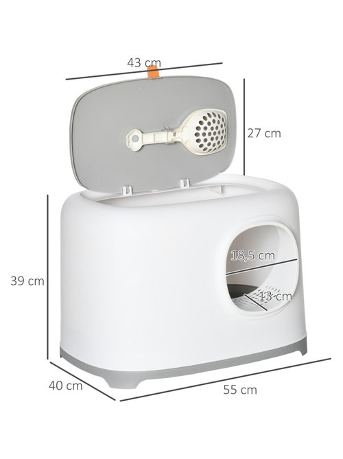 Maison de toilette pour chat avec pelle 2 portes blanc gris clair - Kiabi