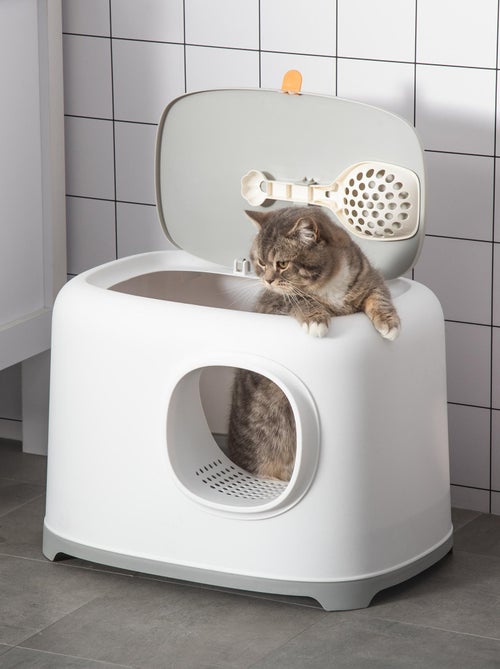 Maison de toilette pour chat avec pelle 2 portes blanc gris clair - Kiabi
