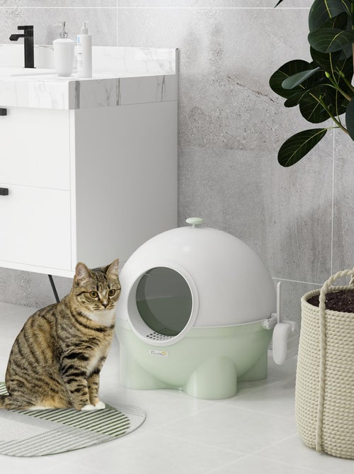 Maison de toilette pour chat design boule PP vert blanc - Kiabi