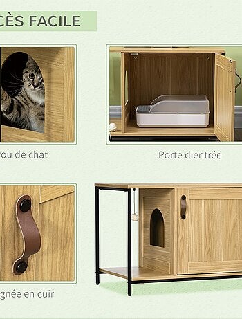 Maison de toilette pour chat style industriel acier noir aspect bois clair