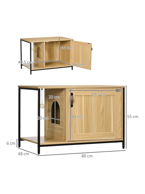 Maison de toilette pour chat style industriel acier noir aspect bois clair - Kiabi