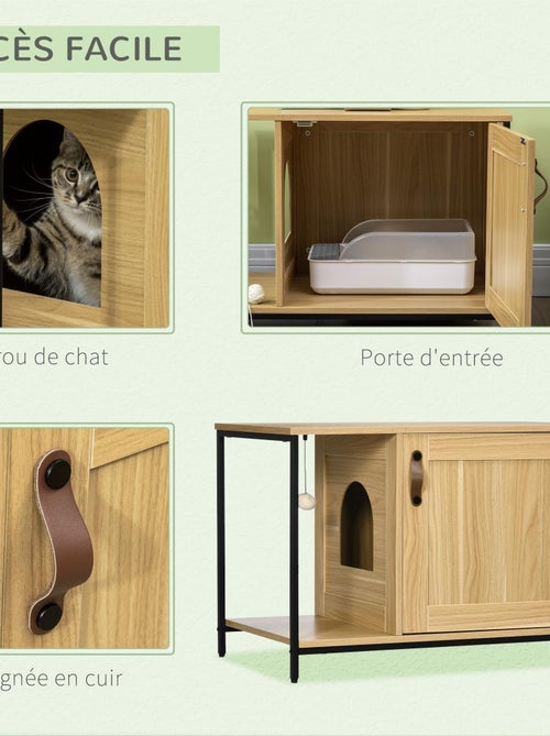 Maison de toilette pour chat style industriel acier noir aspect bois clair - Kiabi