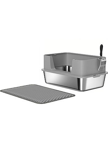 Maison de toilette xl gris clair avec tapis bac acier inox