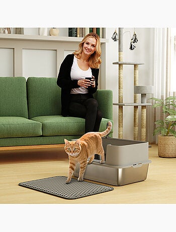 Maison de toilette xl gris clair avec tapis bac acier inox
