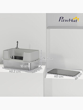 Maison de toilette xl gris clair avec tapis bac acier inox