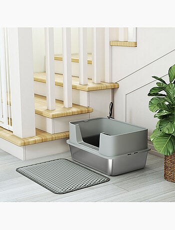 Maison de toilette xl gris clair avec tapis bac acier inox
