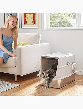 Maison de toilette xl gris clair bac acier inox