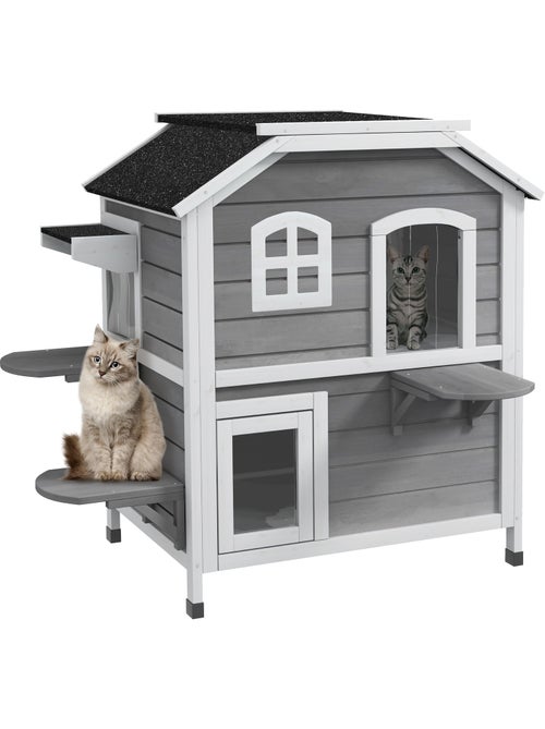 Maison extérieur chat en bois 2 étages 3 plateformes gris - Kiabi Maison extérieur chat en bois 2 étages 3 plateformes gris - Kiabi