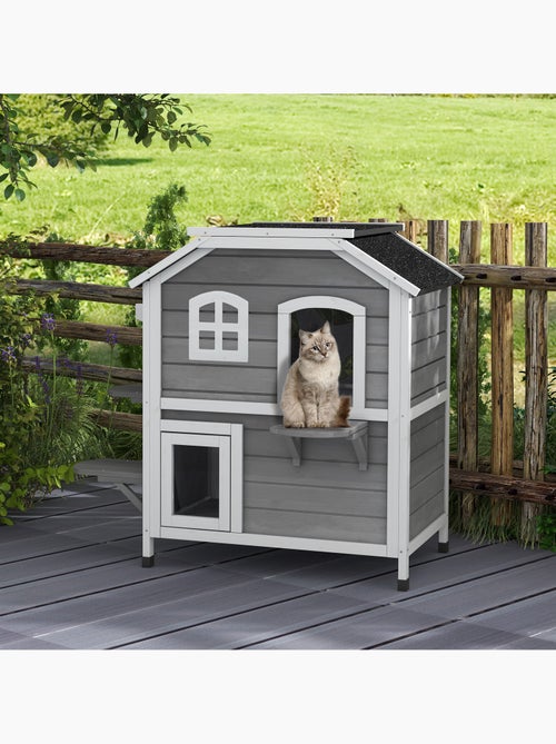 Maison extérieur chat en bois 2 étages 3 plateformes gris - Kiabi Maison extérieur chat en bois 2 étages 3 plateformes gris - Kiabi
