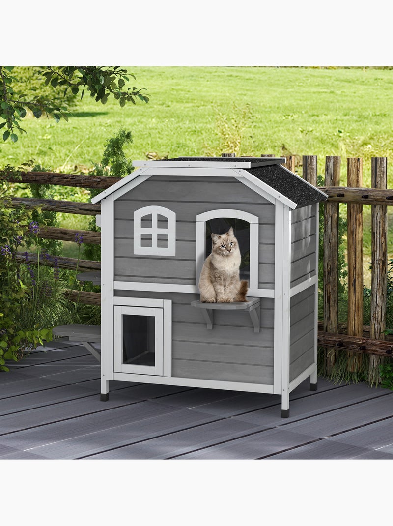 Maison extérieur chat en bois 2 étages 3 plateformes gris Gris - Kiabi