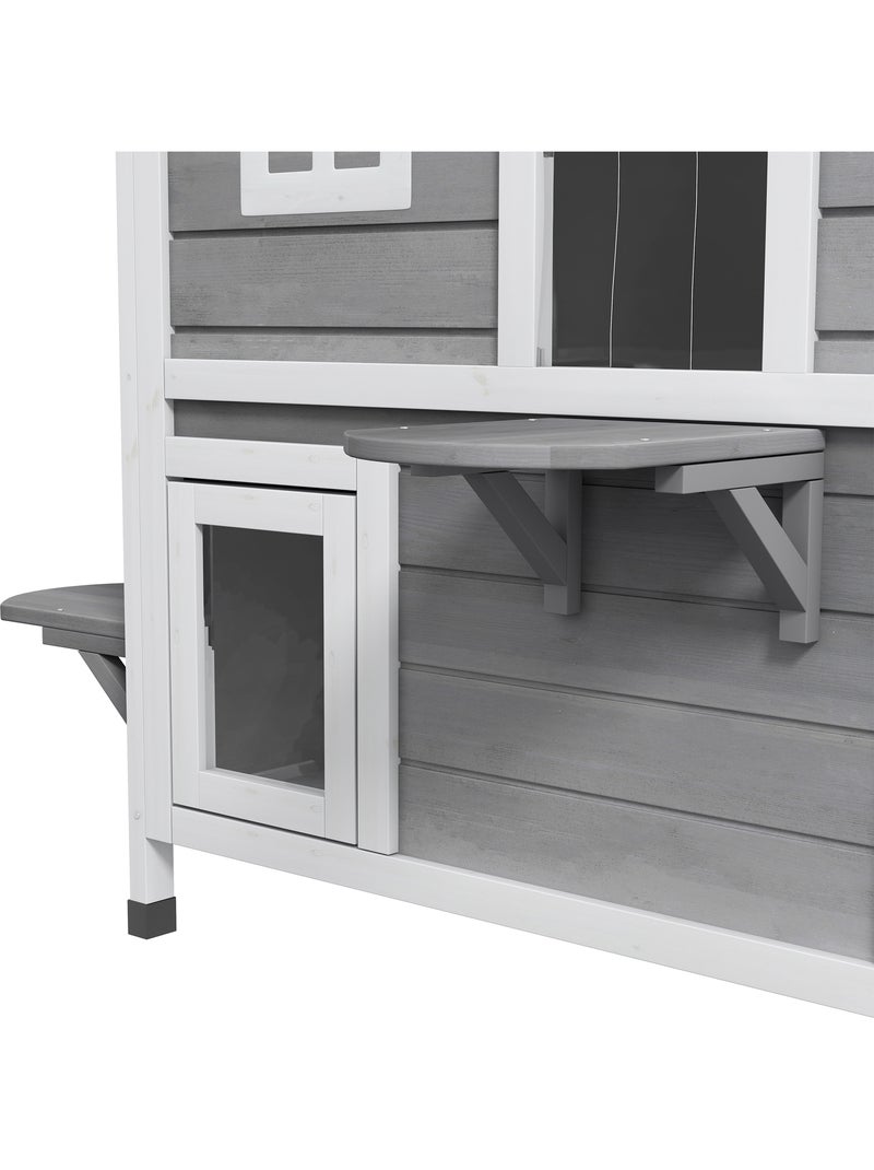 Maison extérieur chat en bois 2 étages 3 plateformes gris Gris - Kiabi
