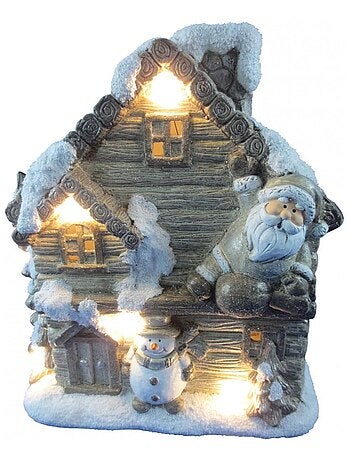 Maison lumineuse bonhomme de neige et pere noel