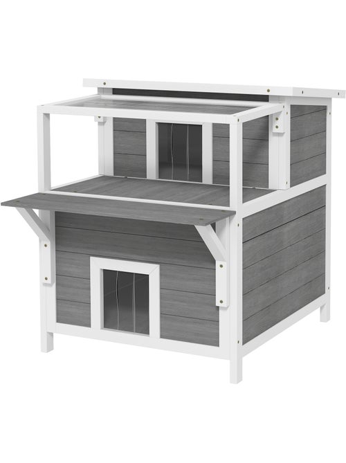 Maison niche chat sur pied 2 niveaux bois gris blanc - Kiabi Maison niche chat sur pied 2 niveaux bois gris blanc - Kiabi
