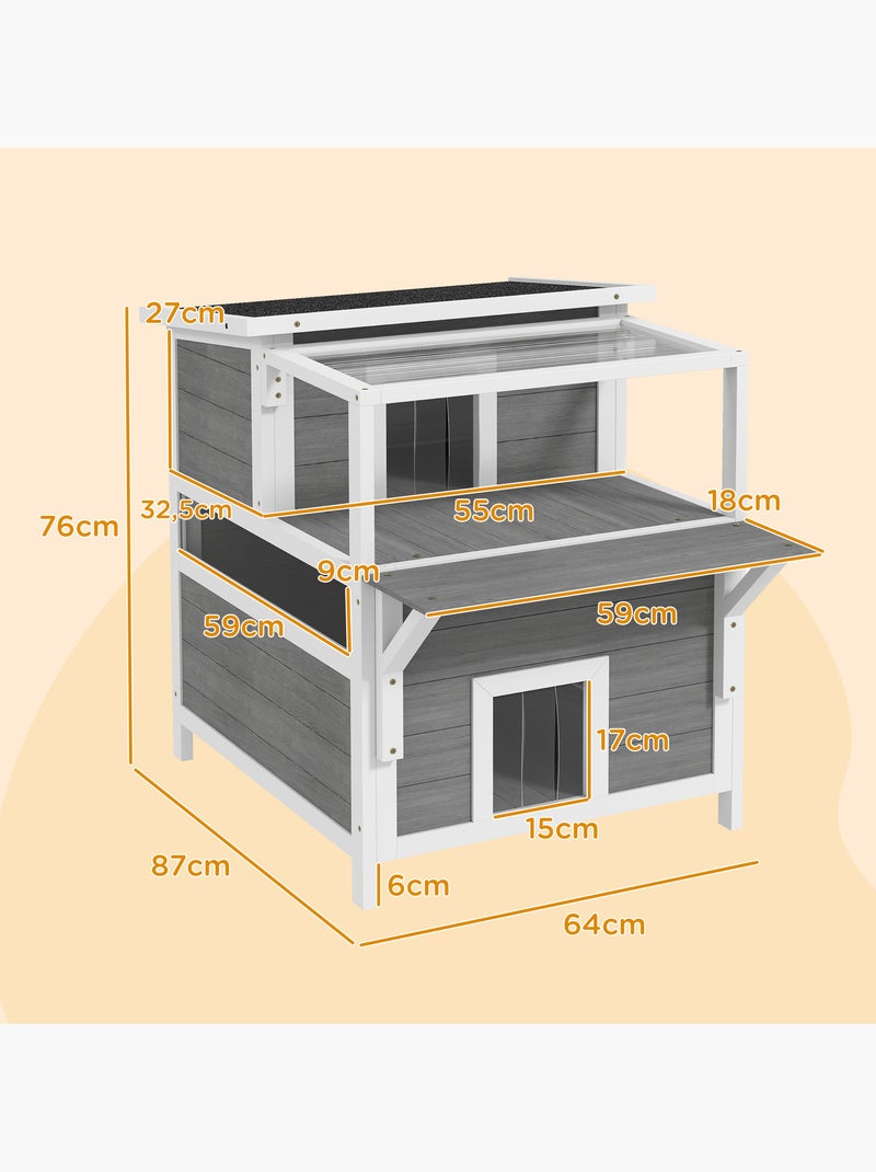 Maison niche chat sur pied 2 niveaux bois gris blanc Gris - Kiabi