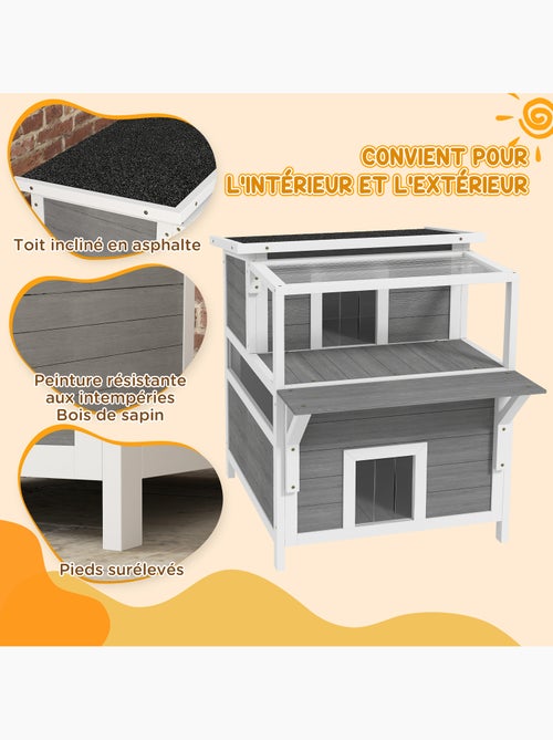 Maison niche chat sur pied 2 niveaux bois gris blanc - Kiabi Maison niche chat sur pied 2 niveaux bois gris blanc - Kiabi