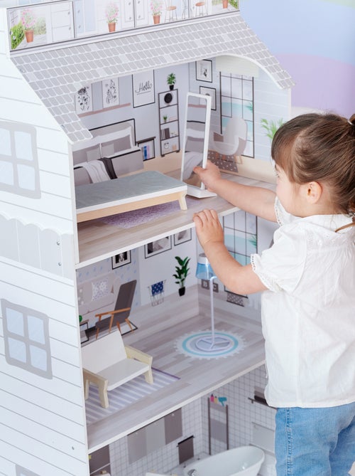 Maison poupée 3 étages bois avec accessoires pour poupées 30 cm - Kiabi
