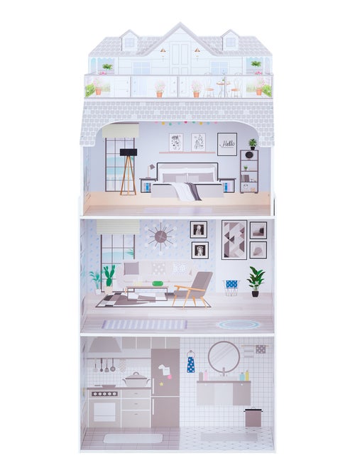 Maison poupée 3 étages bois avec accessoires pour poupées 30 cm - Kiabi