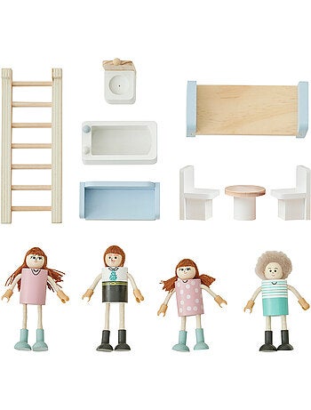 Maison poupée portable bois, 4 pièces, 26cm, Multicolore,
