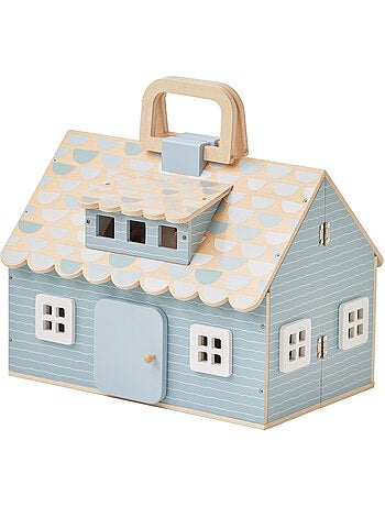Maison poupée portable bois, 4 pièces, 26cm, Multicolore,