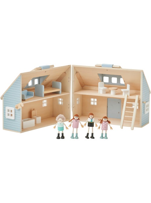 Maison poupée portable bois, 4 pièces, 26cm, Multicolore, - Kiabi
