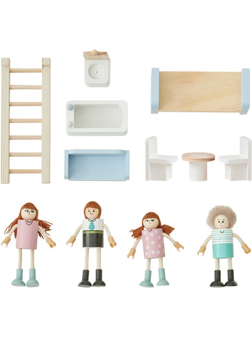 Maison poupée portable bois, 4 pièces, 26cm, Multicolore, - Kiabi