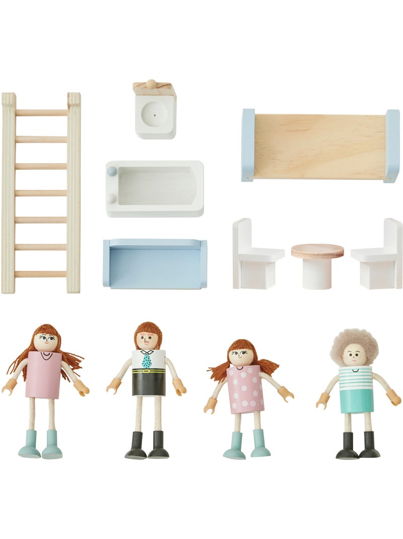 Maison poupée portable bois, 4 pièces, 26cm, Multicolore, Multicolore - Kiabi