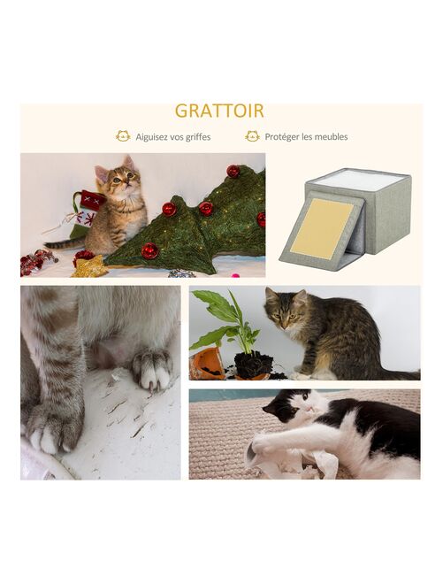 Maison pour chat 2 coussins, grattoir, sisal naturel MDF polyester gris - Kiabi