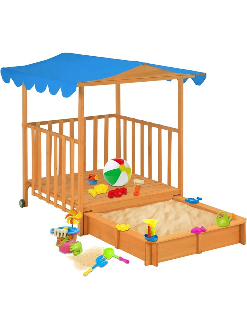 Maisonnette de jeu en sapin avec bac à sable et toit anti-uv vidaxl Beige naturel - Kiabi