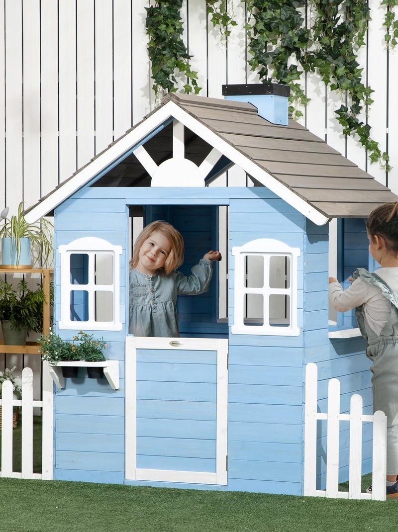 Maisonnette de jeux enfant en bois sapin Bleu Bleu - Kiabi