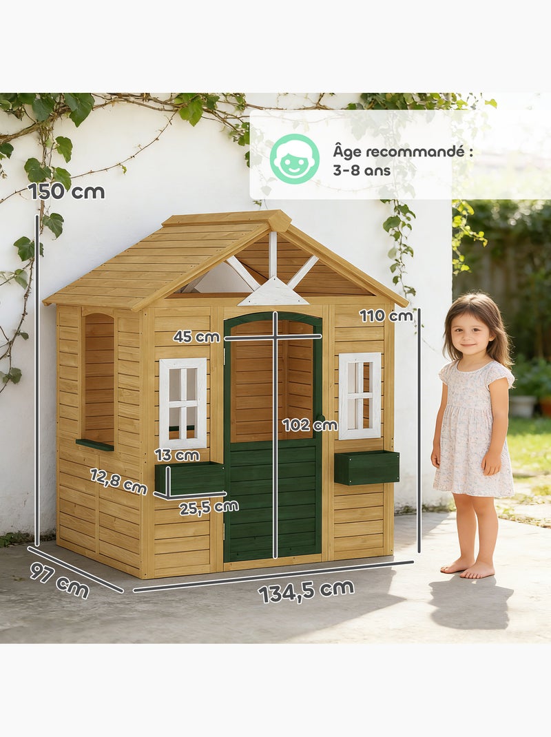 Maisonnette enfant cabane bois pré-huilé Marron - Kiabi