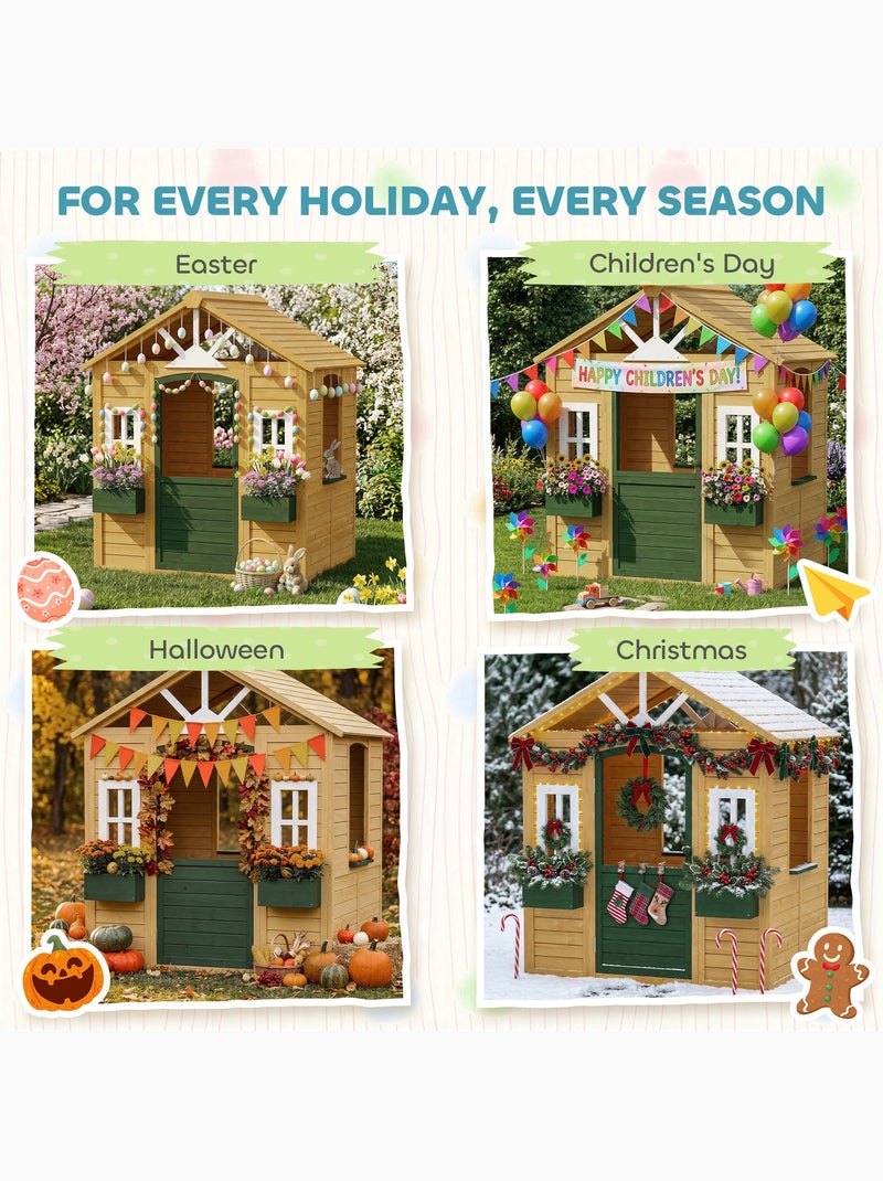 Maisonnette enfant cabane bois pré-huilé Marron - Kiabi