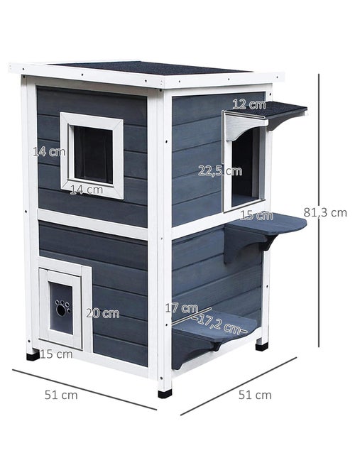 Maisonnette pour chat sur pied 2 niv. bois gris blanc - Kiabi