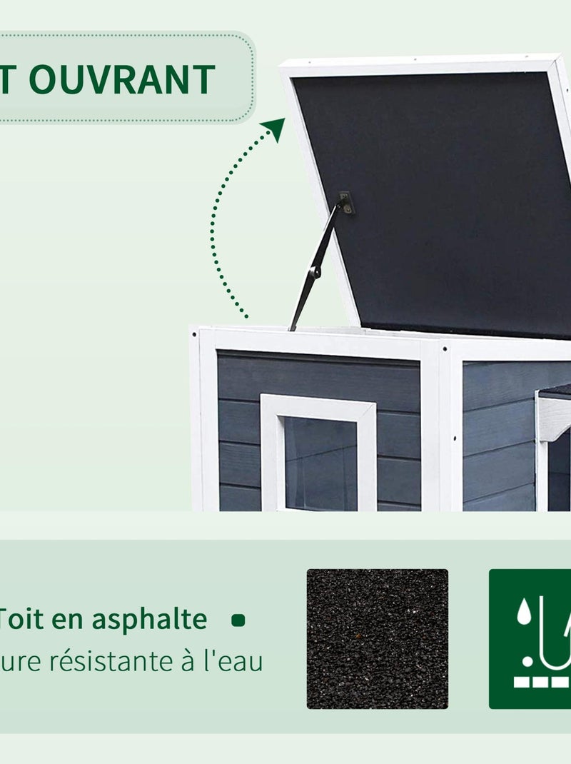 Maisonnette pour chat sur pied 2 niv. bois gris blanc Gris - Kiabi