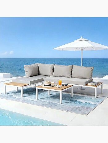 MAJURO Salon de jardin 3-4 places avec table basse blanc et gris