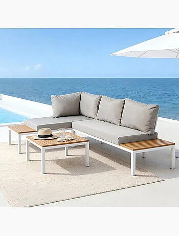 MAJURO Salon de jardin 3-4 places avec table basse blanc et gris