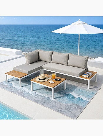 MAJURO Salon de jardin 3-4 places avec table basse blanc et gris