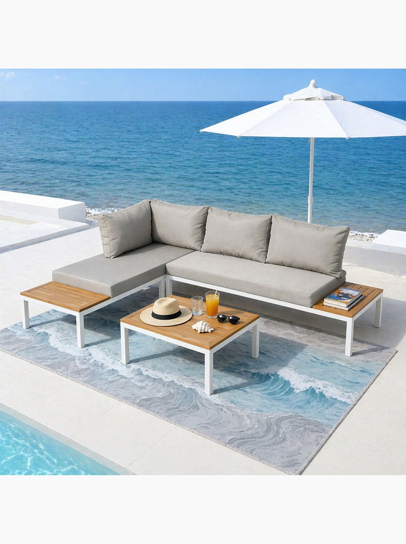 MAJURO Salon de jardin 3-4 places avec table basse blanc et gris Blanc Gris - Kiabi