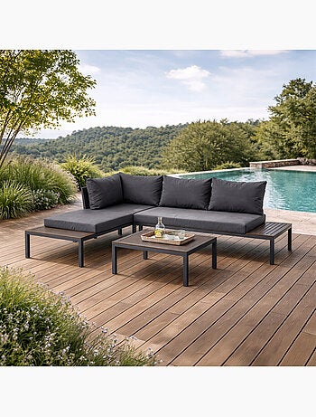 MAJURO Salon de jardin 3-4 places avec table basse blanc et gris