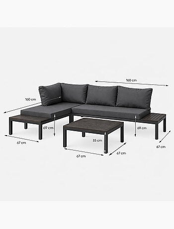 MAJURO Salon de jardin 3-4 places avec table basse blanc et gris