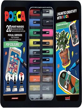 Mallette Métal 20 Marqueurs "Pop Colours" - Pointes Multiples (PC-1MC, 3M, 5M) - Tout Suppor