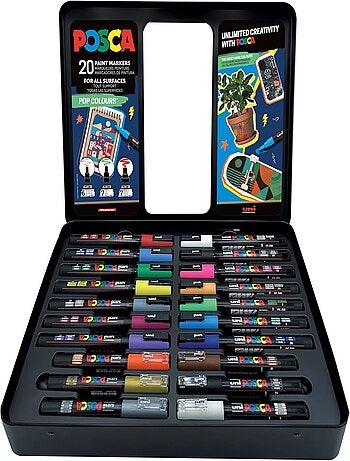Mallette Métal 20 Marqueurs "Pop Colours" - Pointes Multiples (PC-1MC, 3M, 5M) - Tout Suppor