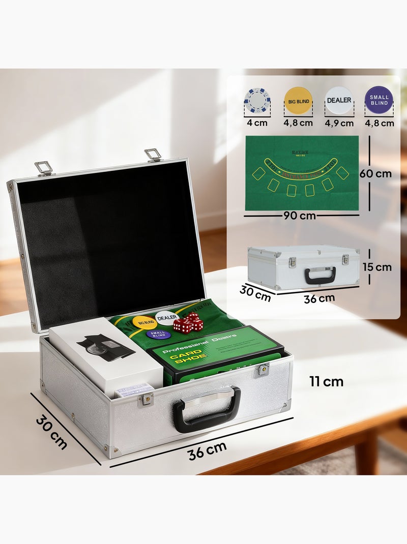 Mallette pro de poker 300 jetons 2 jeux cartes 5 dés 3 boutons sabot mélangeur tapis N/A - Kiabi