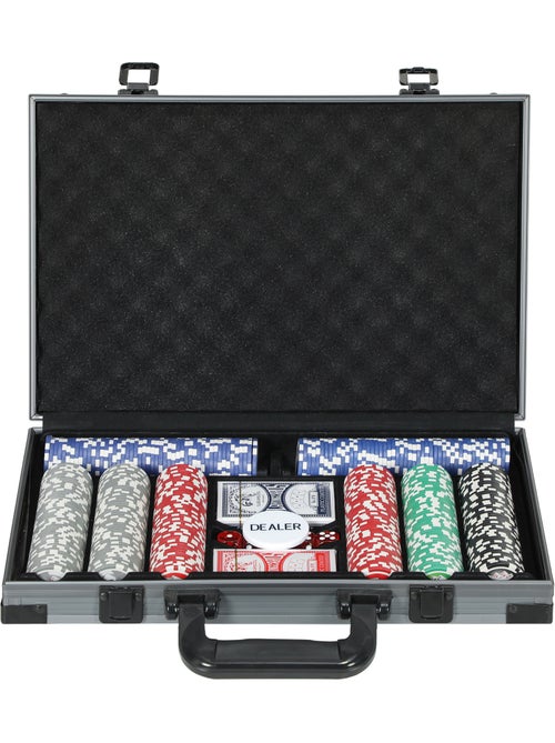 Mallette pro de poker 400 jetons 2 jeux cartes 5 dés bouton tapis alu - Kiabi