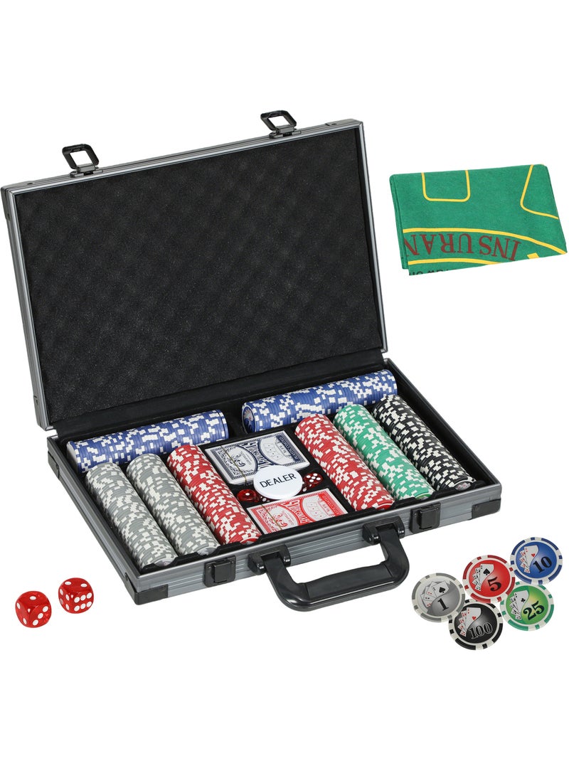 Mallette pro de poker 400 jetons 2 jeux cartes 5 dés bouton tapis alu N/A - Kiabi