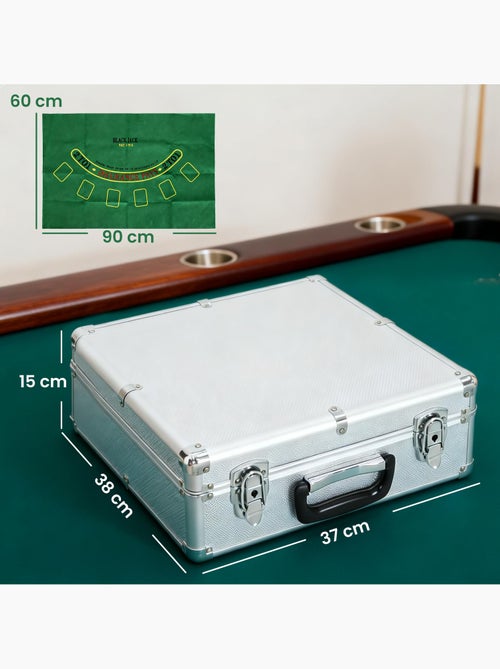Mallette pro de poker 500 jetons 2 jeux cartes 5 dés 3 boutons sabot mélangeur tapis alu - Kiabi