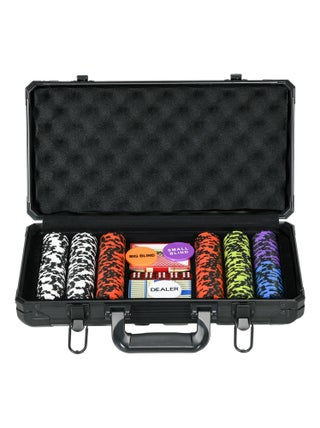 Mallette pro de poker coffret pro poker 300 jetons 2 jeux cartes 5 dés 3 boutons aluminium noir